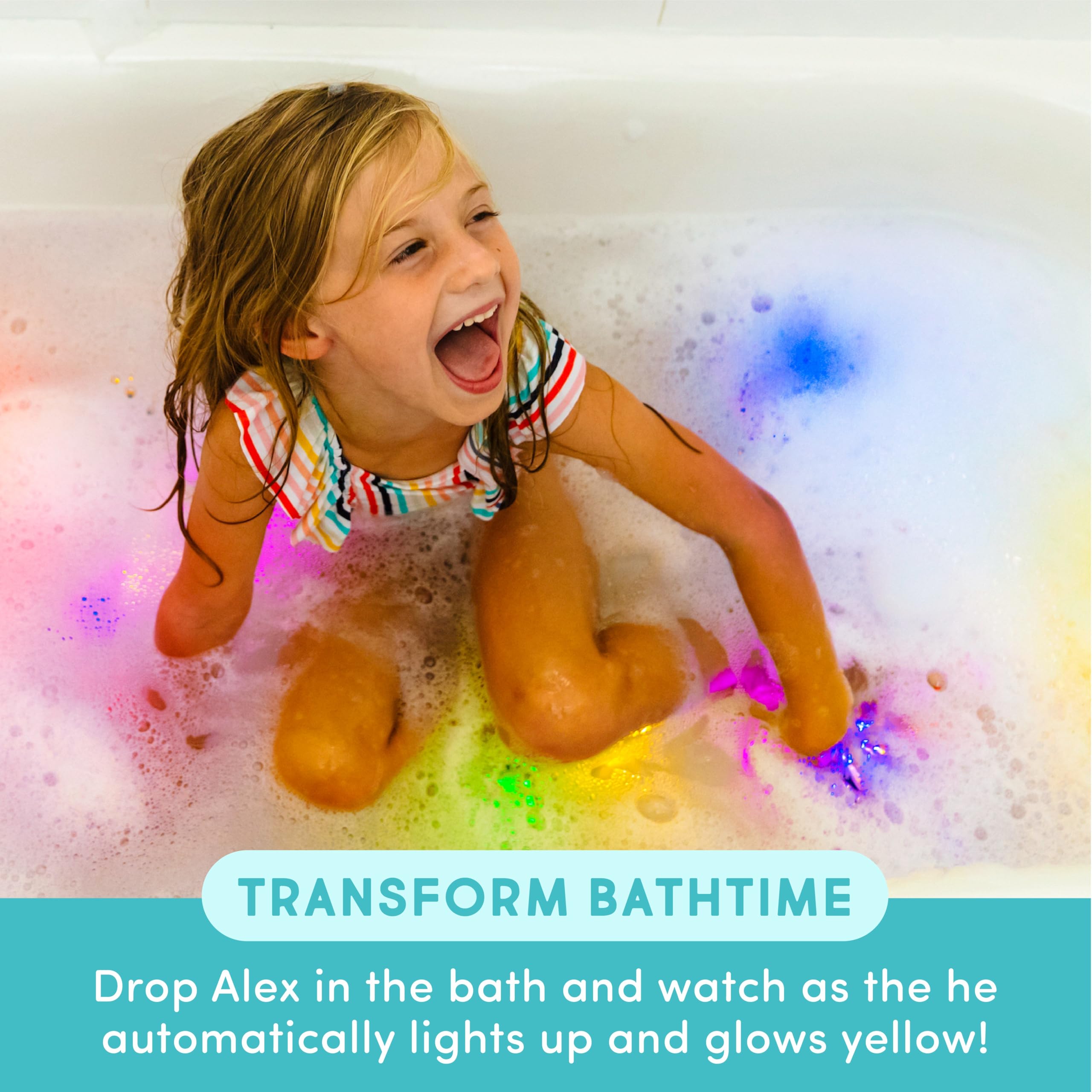 Glo Pals six reusable light-up cubes brighten baths with color.