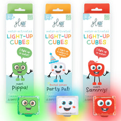 Glo Pals water-activated cubes glow brightly for sensory play in the Holly Jolly bundle.