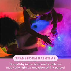 Water-activated light-up cubes lit during bath play