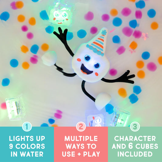 Glo Pals water-activated toy cubes illuminate during bath time.