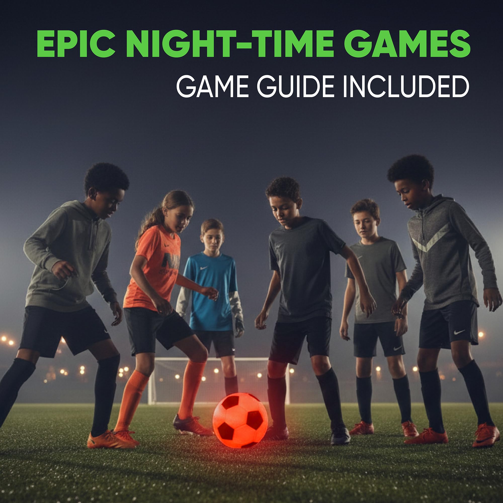 GLO-X night soccer ball with vibrant LEDs in full color box
