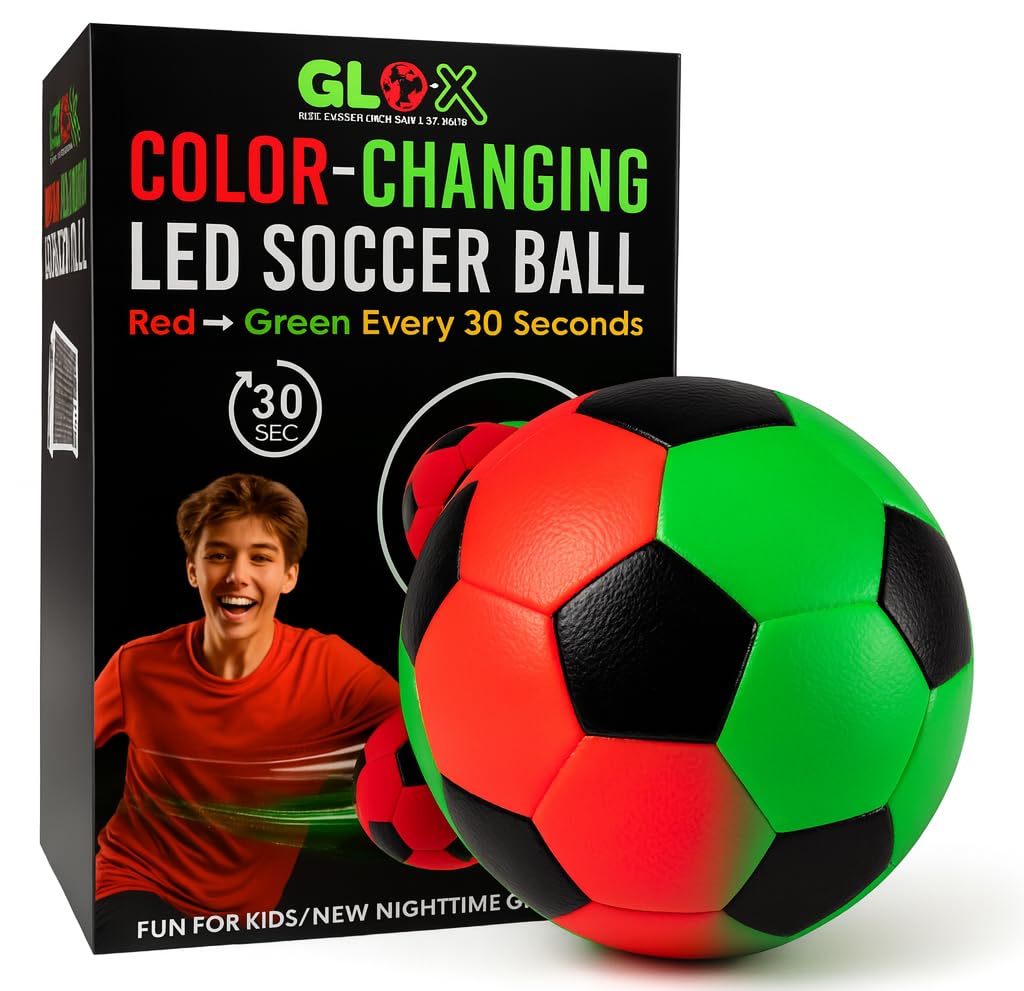 GLO-X glow soccer ball in night backyard play with red and green color change