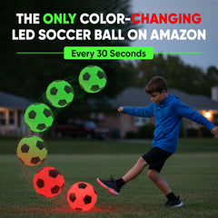 GLO-X LED soccer ball lighting up after a bounce for late-night games