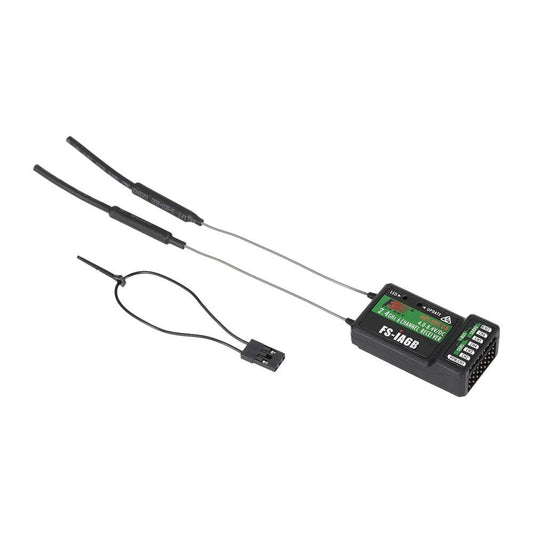Globact FS-iA6B with dual antennas illustrating stable 2.4 GHz link for air models.