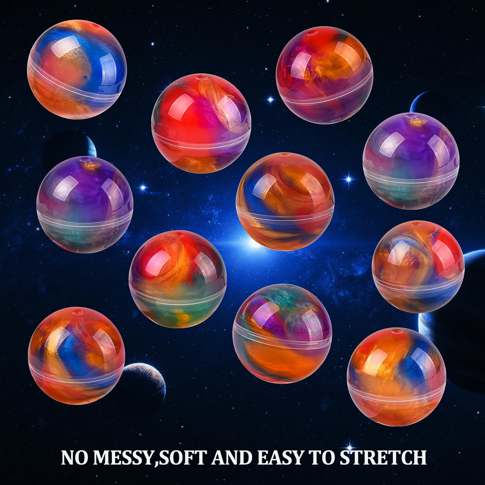 Close-up of Glompgz galaxy slime balls shows vibrant color and smooth texture.