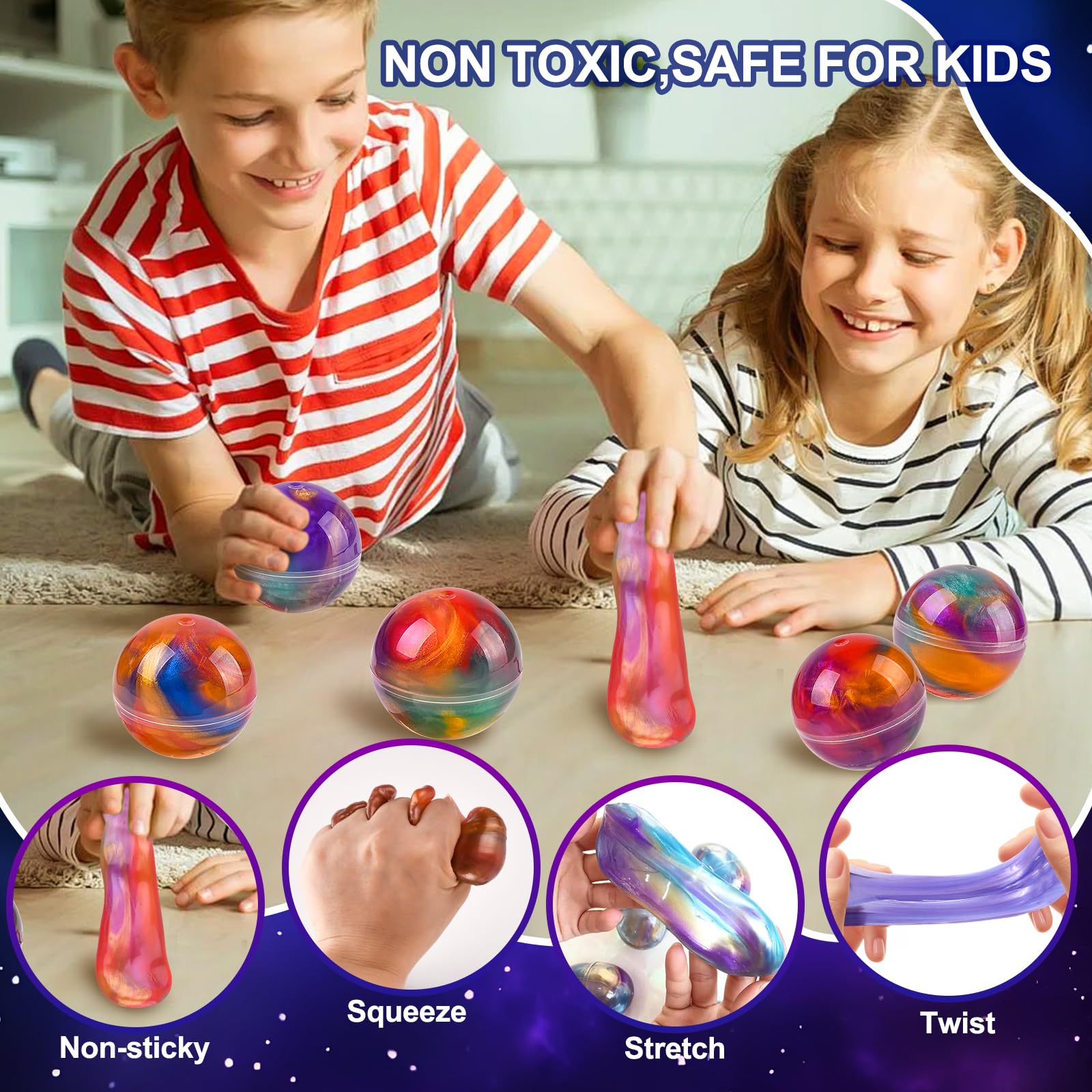 Glompgz galaxy slime offers a non-sticky finish that stays clean.