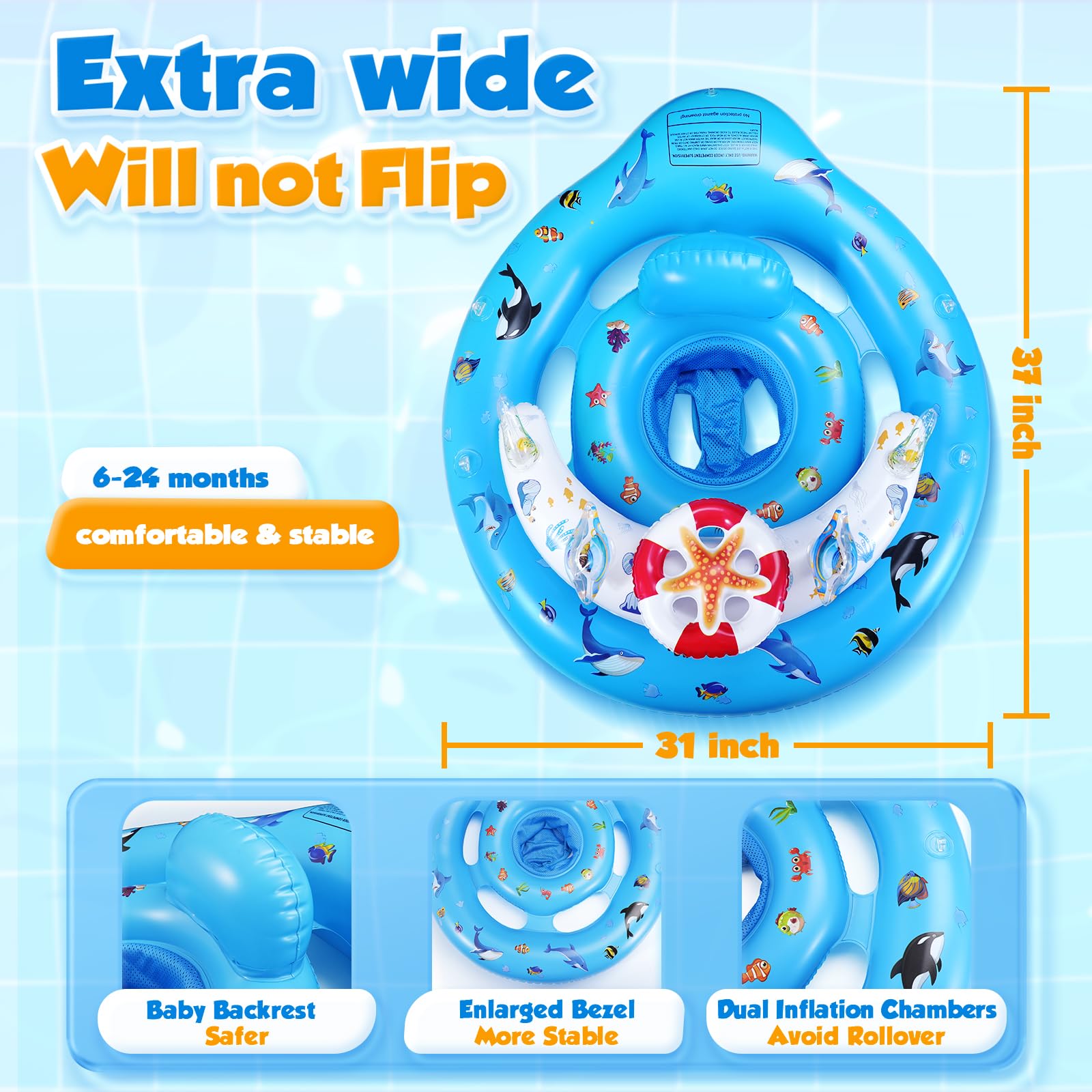 GLOPUS baby pool float mesh windows for caregiver visibility during swim