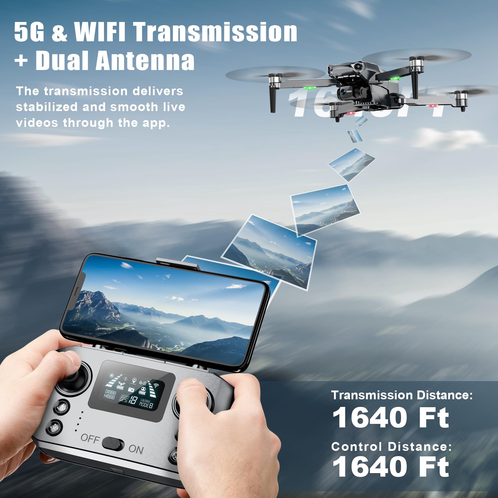 Glorale GPS Drone 1640ft video transmission for wide-area exploration