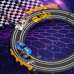 Glorryearst slot car track includes four cars for quick competition.