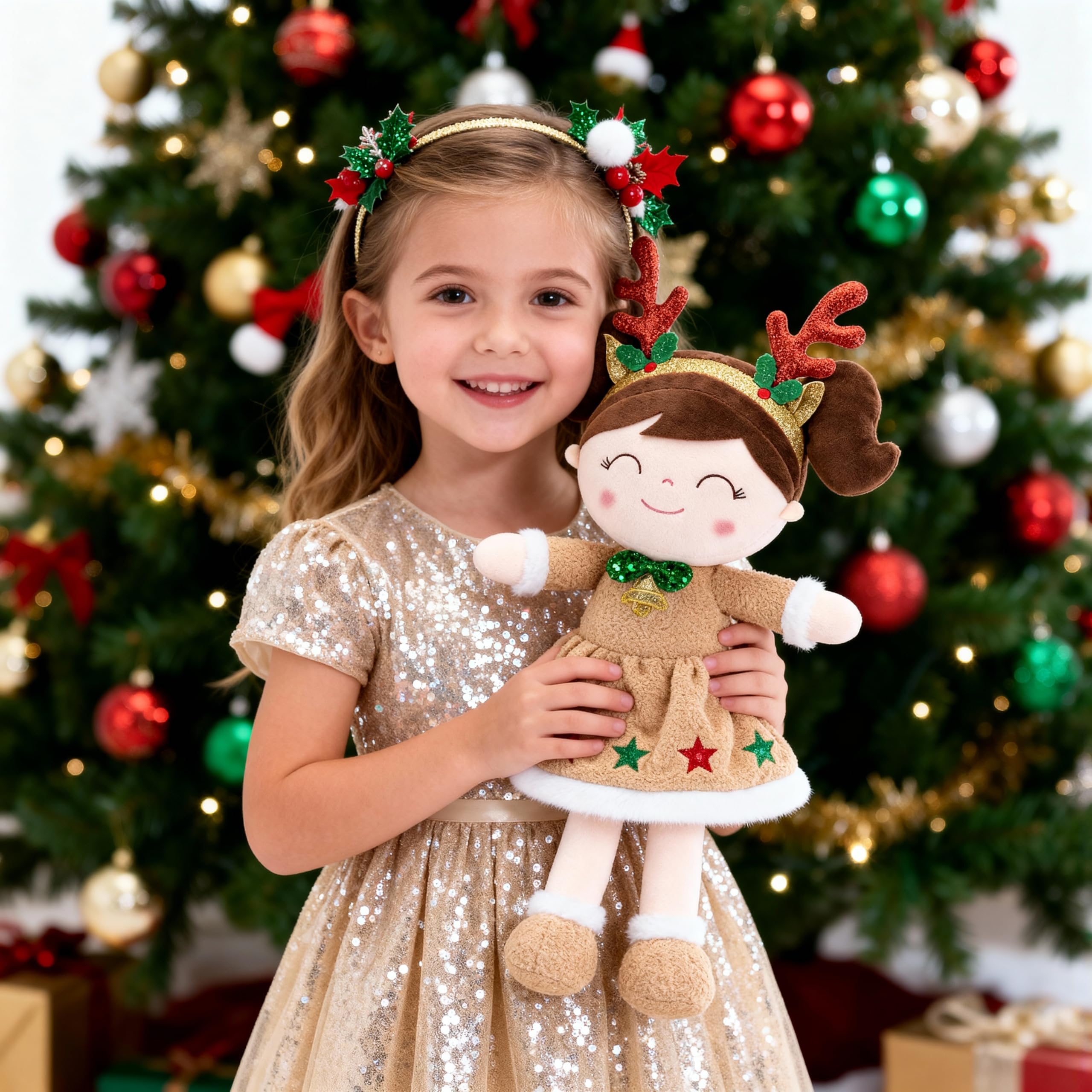 Gloveleya reindeer doll shines at holiday parties as a cute centerpiece.