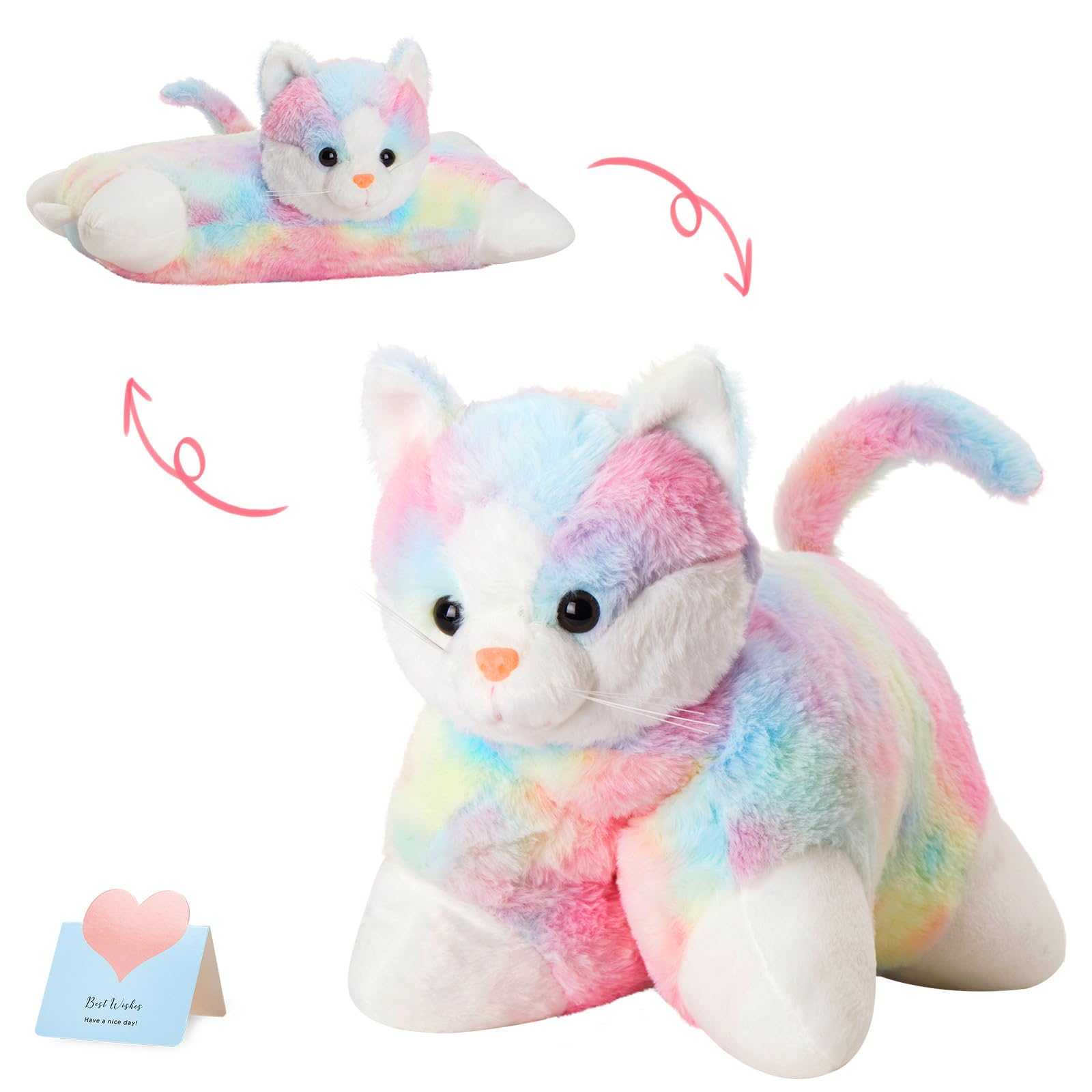 Glow Guards 16in rainbow cat pillow for cozy bedtime decor