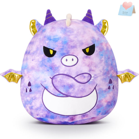 Glow Guards dragon pillow 12-inch purple tie-dye close-up of soft fabric and crossed-arm design