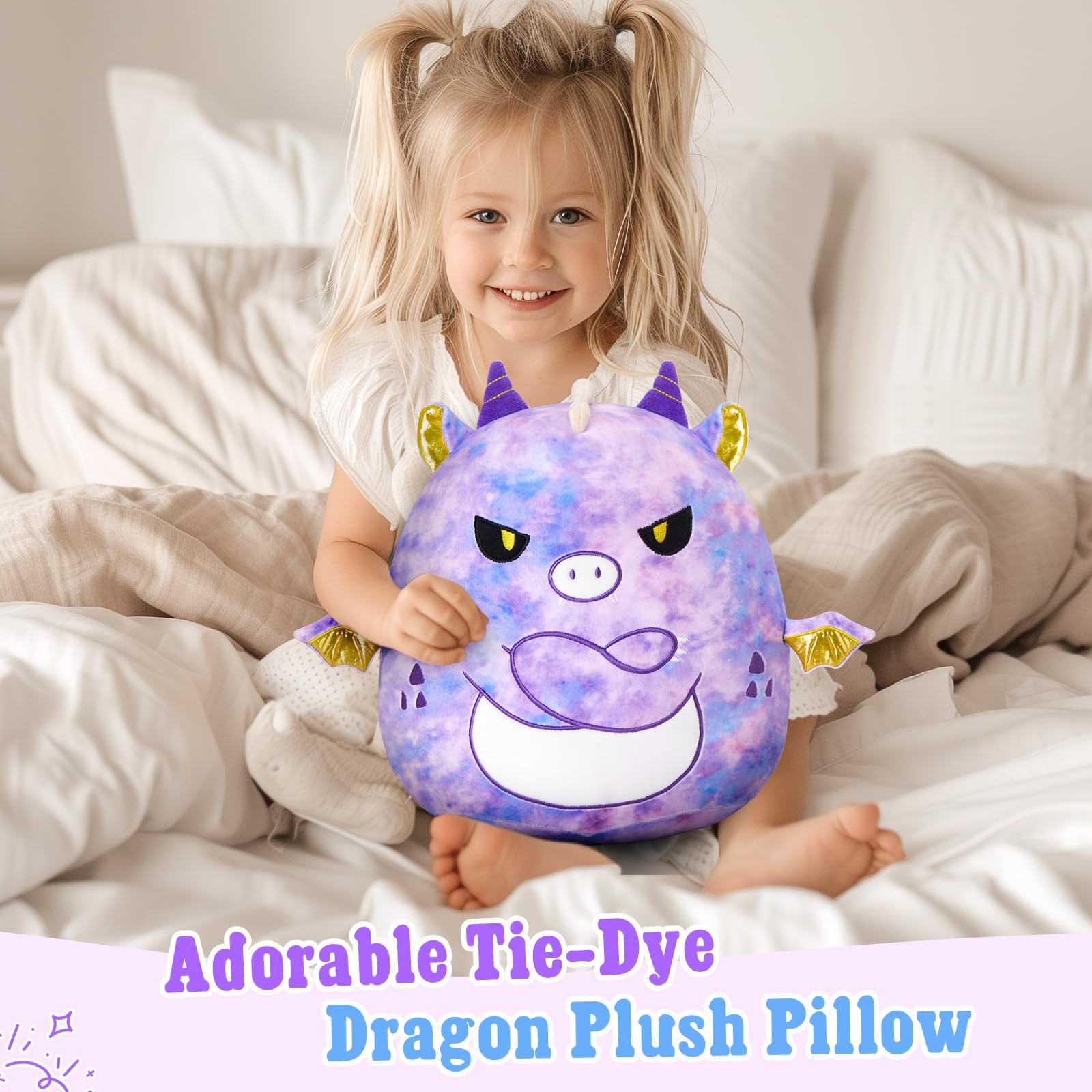 Glow Guards dragon pillow in car for travel comfort