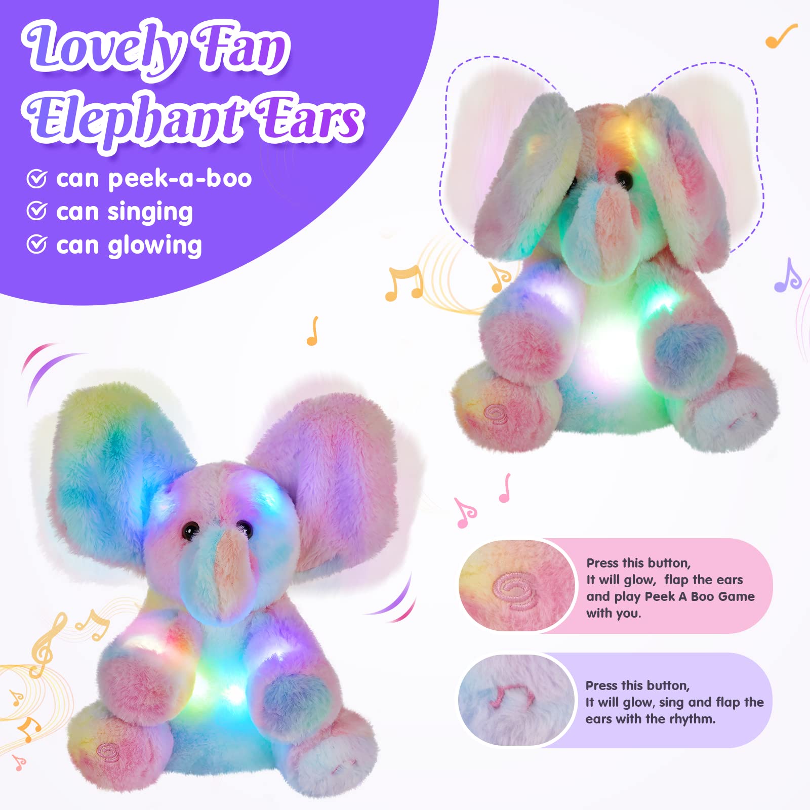 Glow Guards elephant ears move with music for interactive fun.