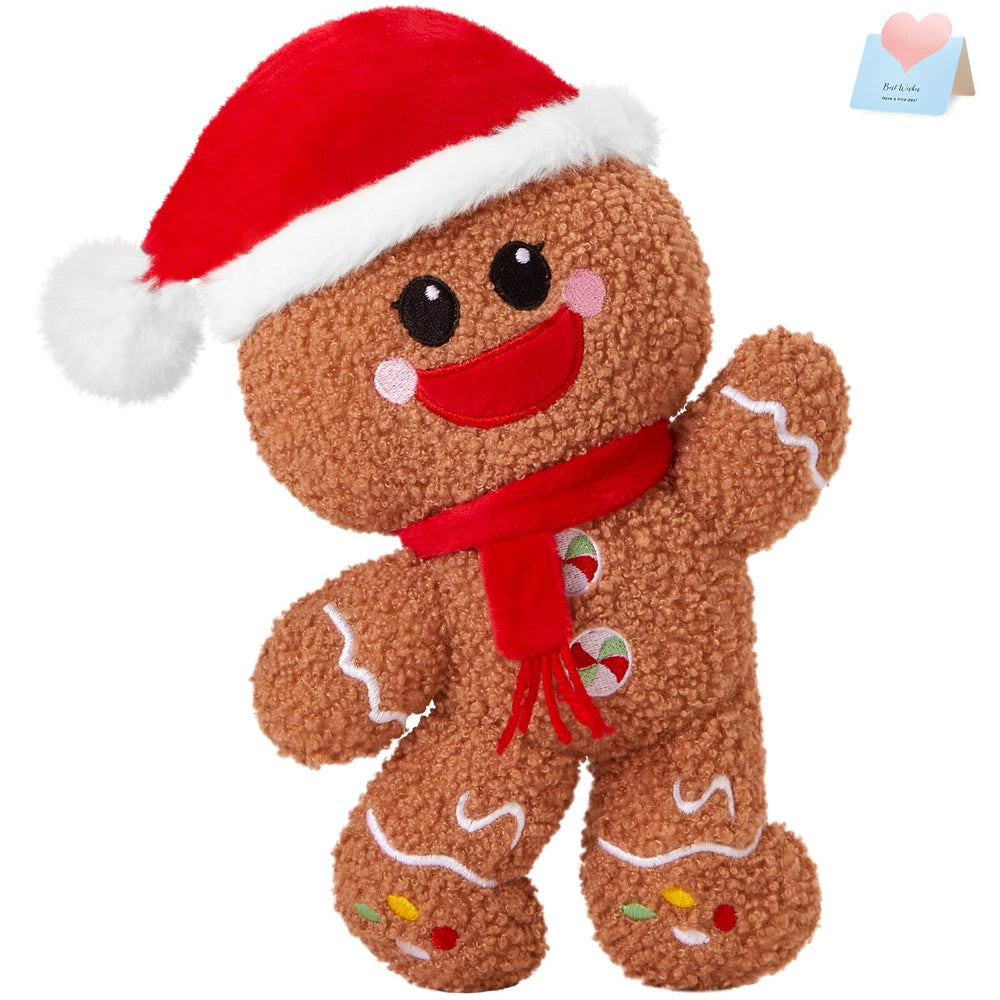 Glow Guards Gingerbread Man Plush 9in with holiday hat enhances festive décor.