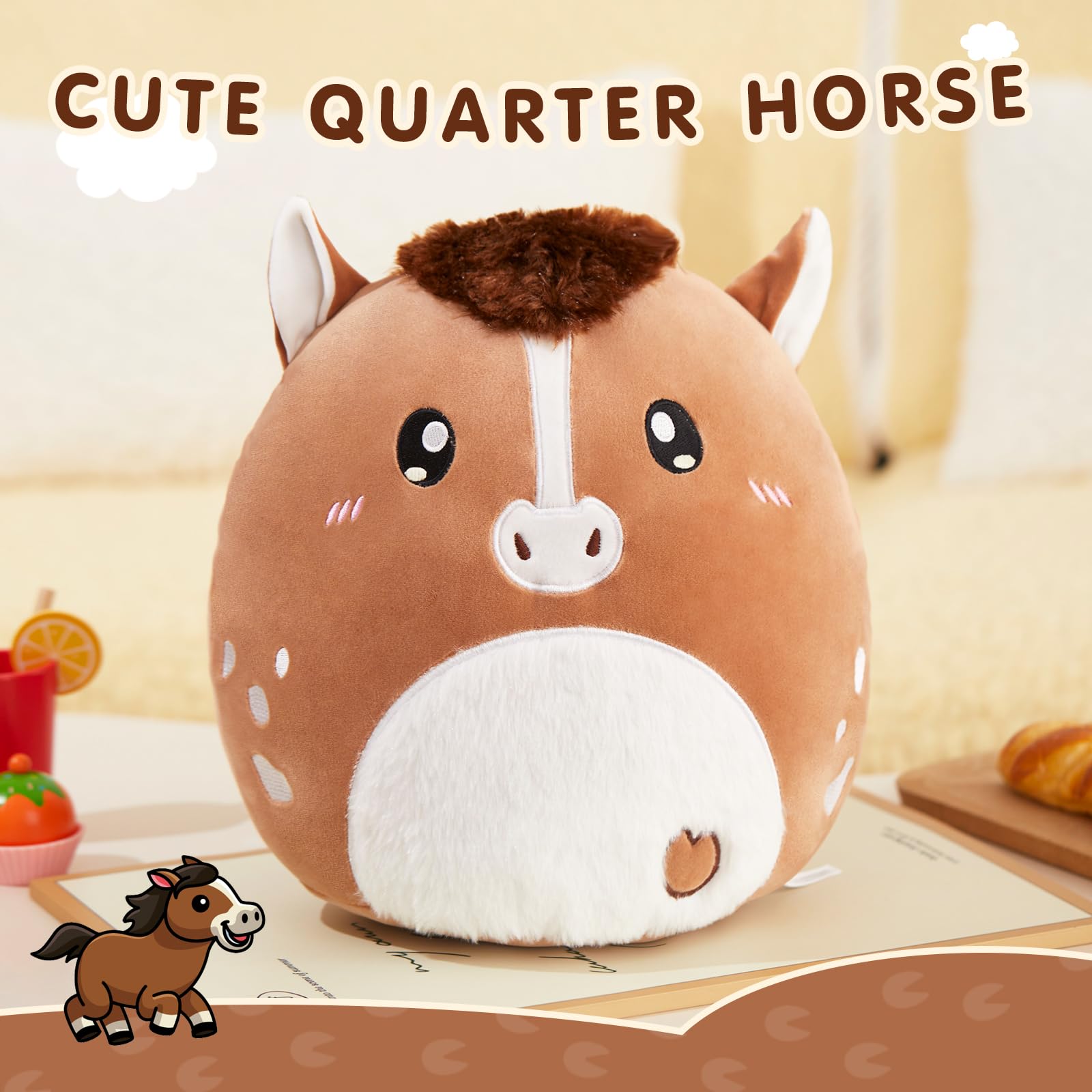 Glow Guards horse plush toy in bed for comforting night-time companionship.