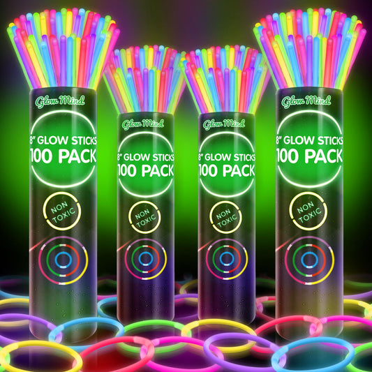 Glow Mind 8-inch ultra-bright glow sticks illuminate nighttime events.