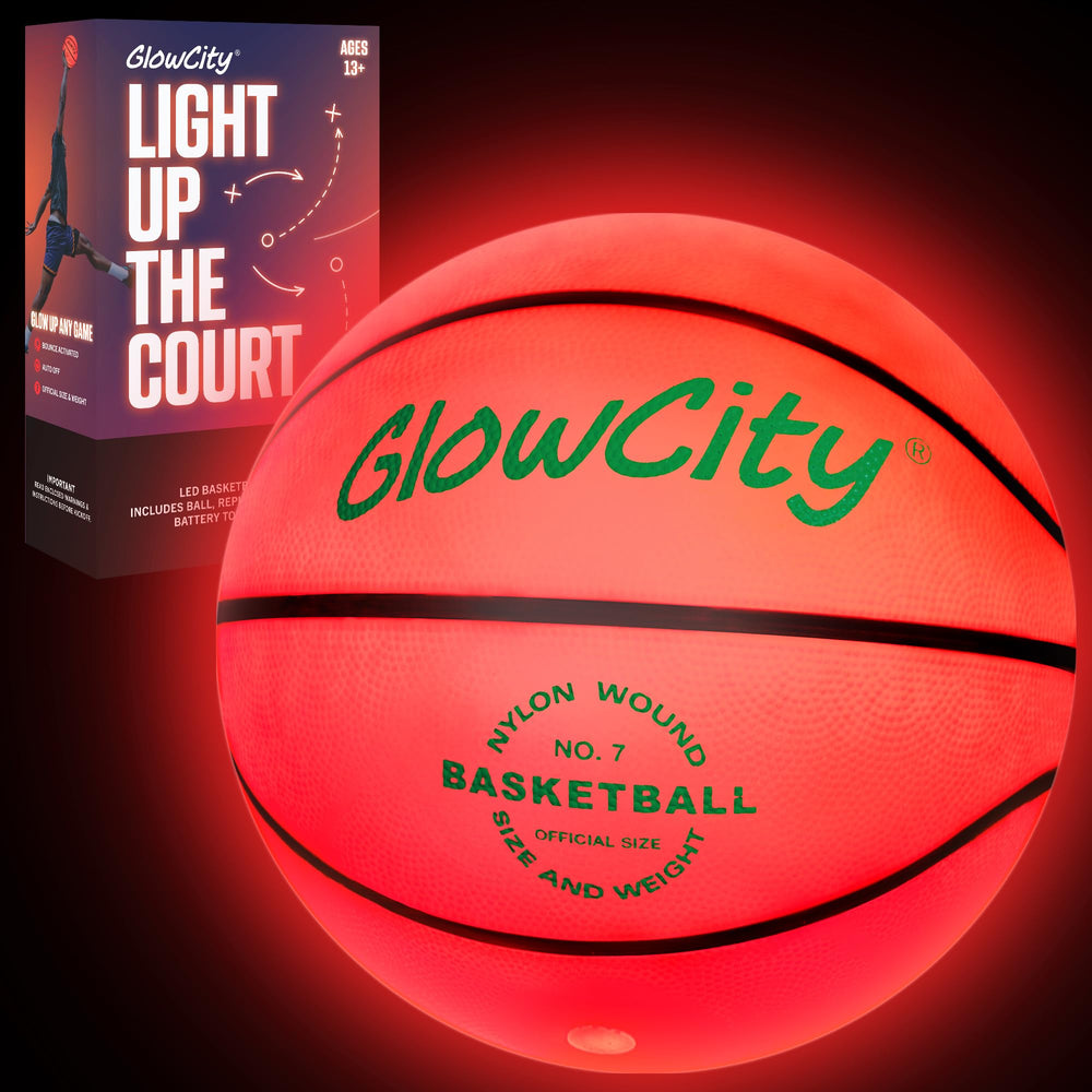 GlowCity glow-in-the-dark basketball in red glow for night play