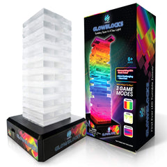 Glowsphere Glowblocks LED base lights the tower for vivid play.