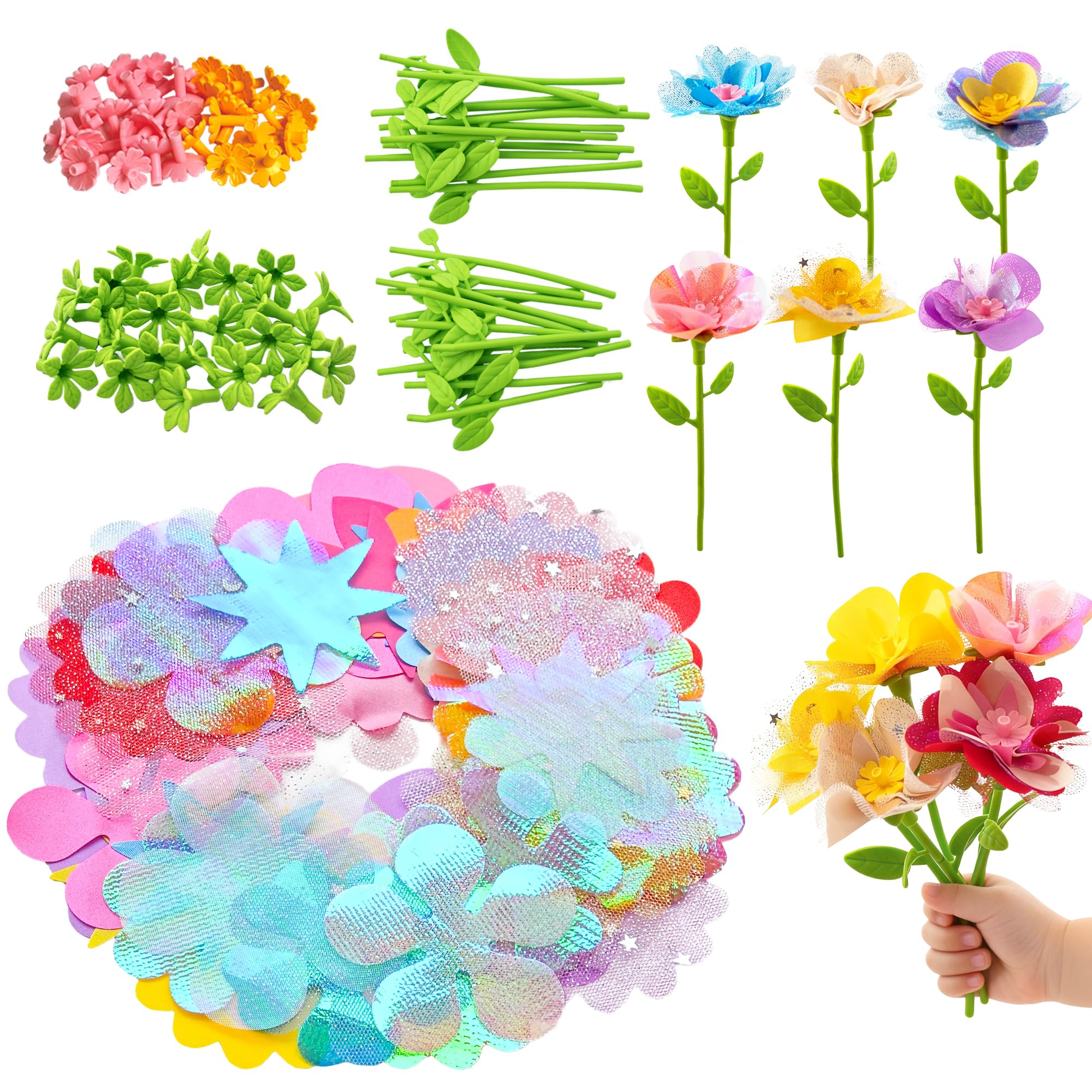 Glowsprout refill kit flowers closeup showcases sparkling tulle and satin textures for vibrant crafts.