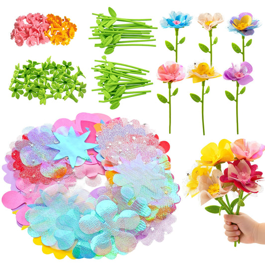 Glowsprout refill kit flowers closeup showcases sparkling tulle and satin textures for vibrant crafts.