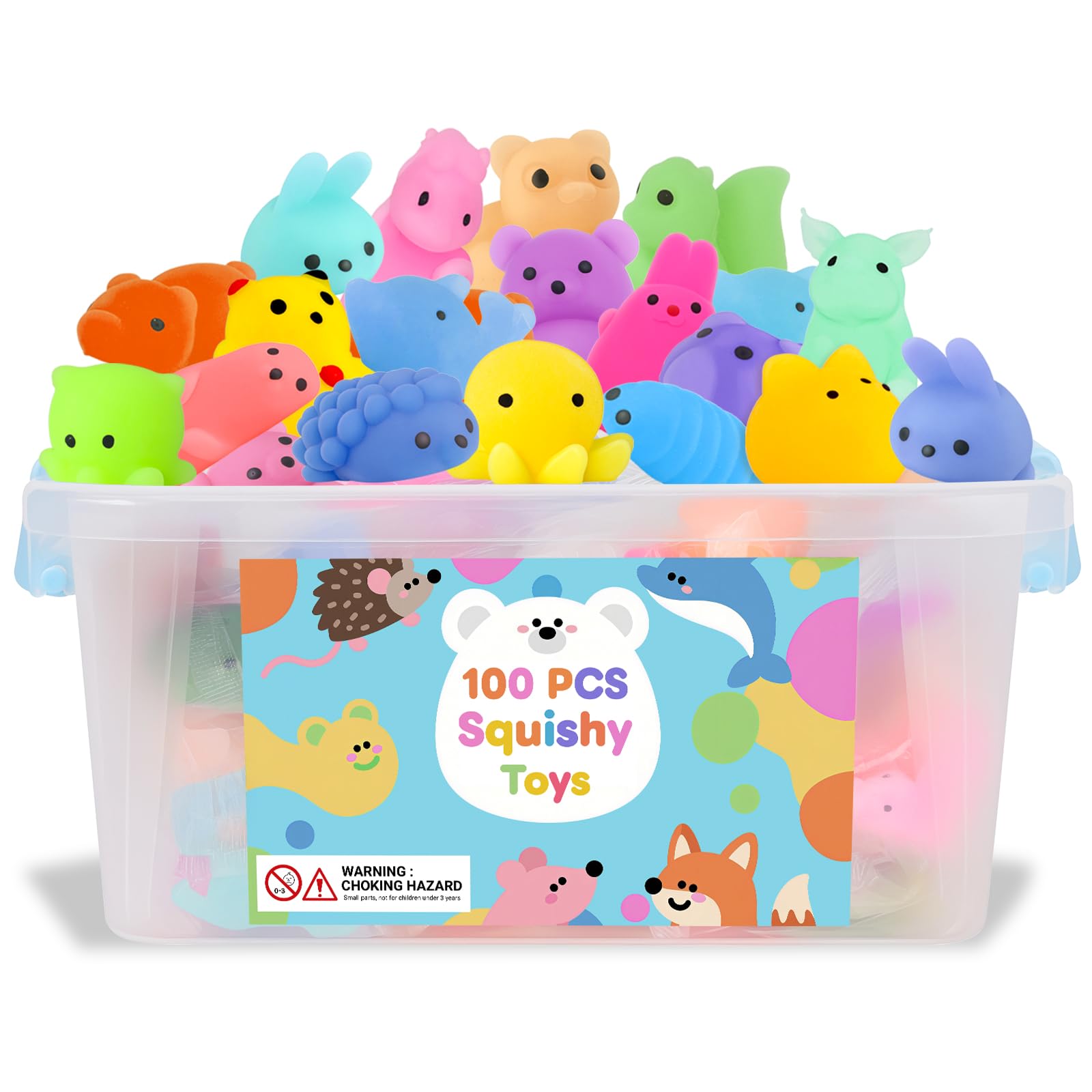 Gluaintdux 100-piece squishy toys with dinosaurs for classroom prizes and stress relief.