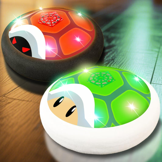 Glückpa hover soccer ball in green with LED lights for indoor night play and smooth gliding.