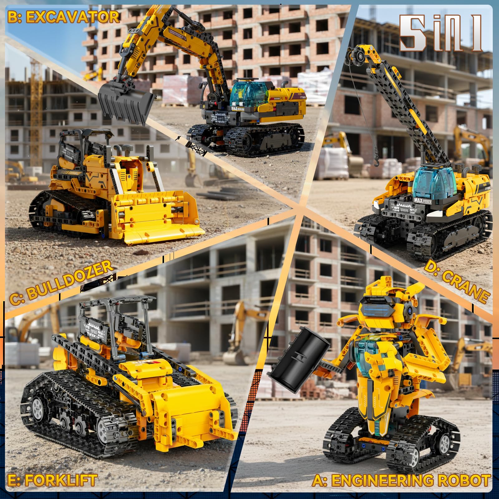 Gluiseur 5in1 robot Model B excavator for realistic digging play and motor skills.