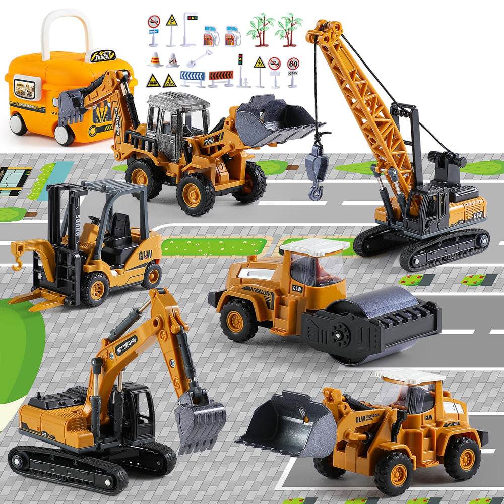 GLW construction trucks toy set with yellow bus storage for engaging pretend play