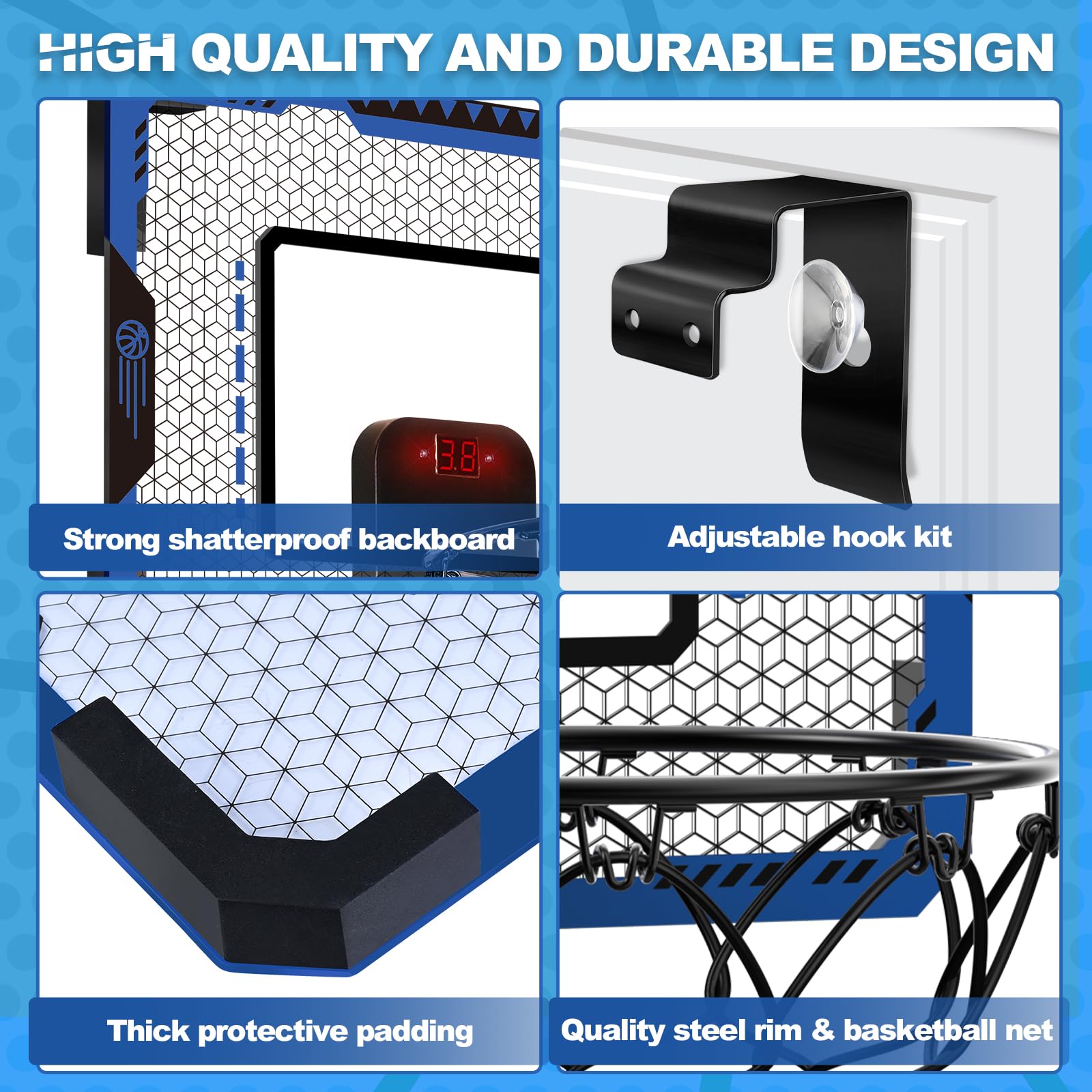 GMAOPHY backboard and steel rim provide sturdy, safe shooting for kids.