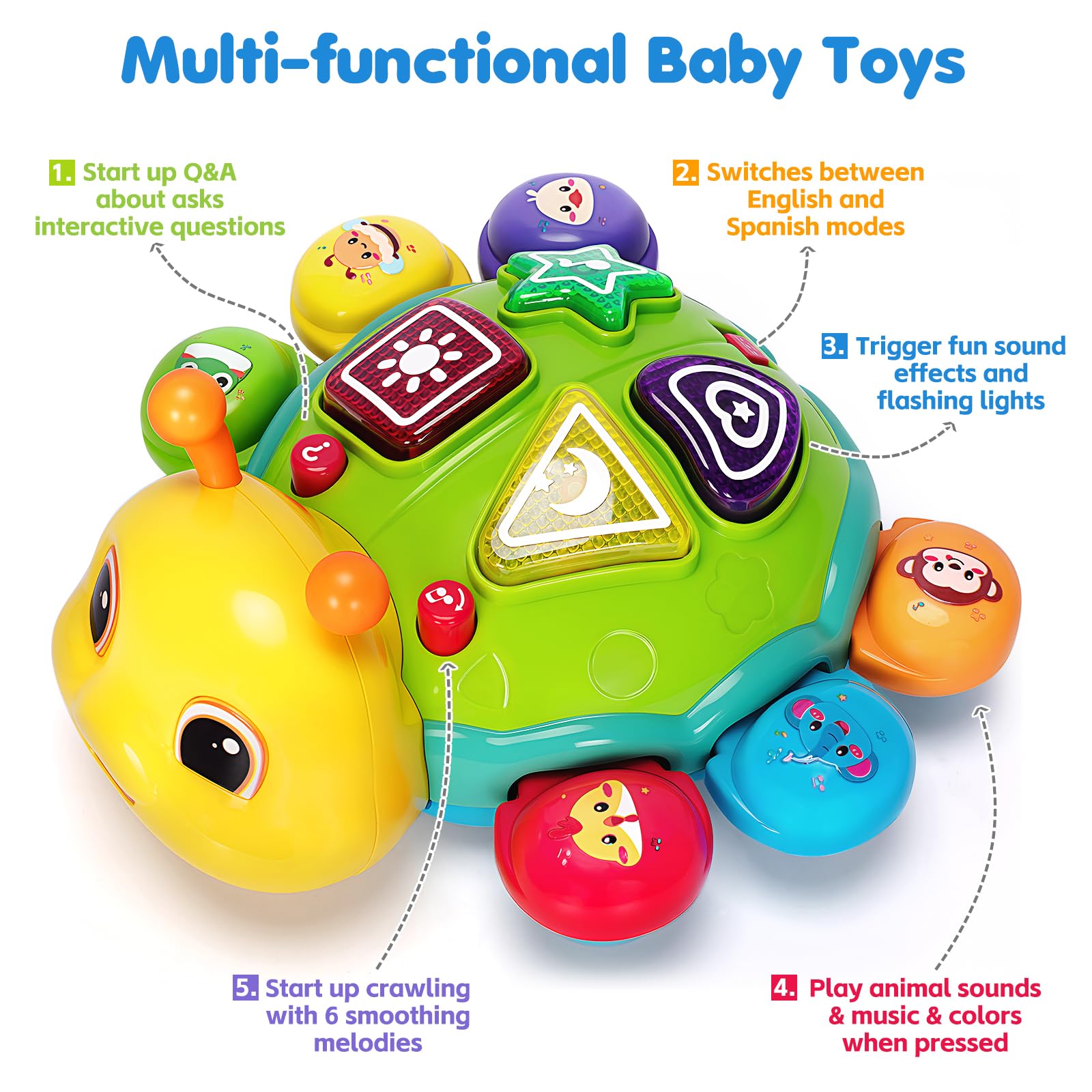 GMAOPHY bilingual ladybug toy teaches sounds and colors in English and Spanish.