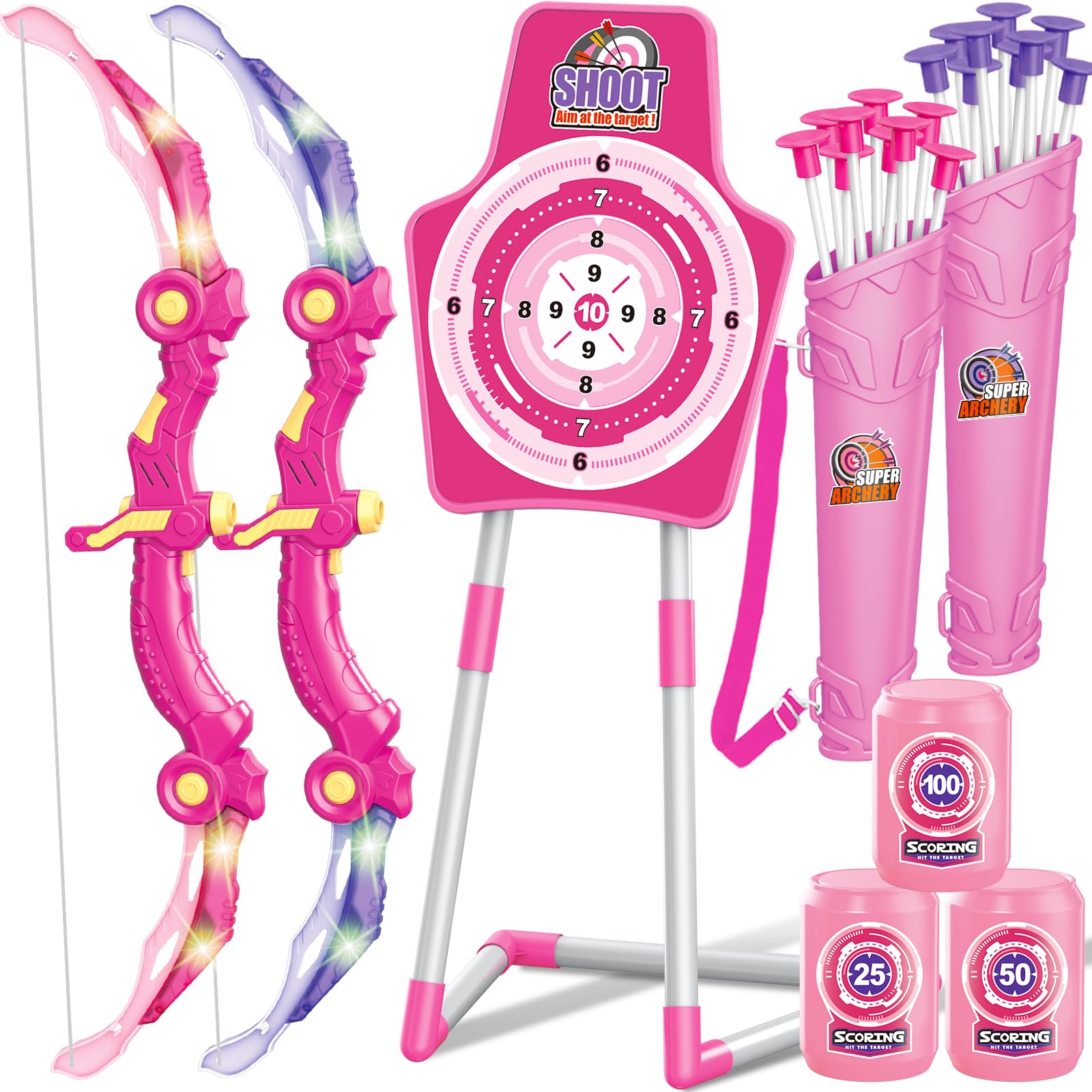 GMAOPHY bow and arrow toy with pink LED bow for safe indoor play