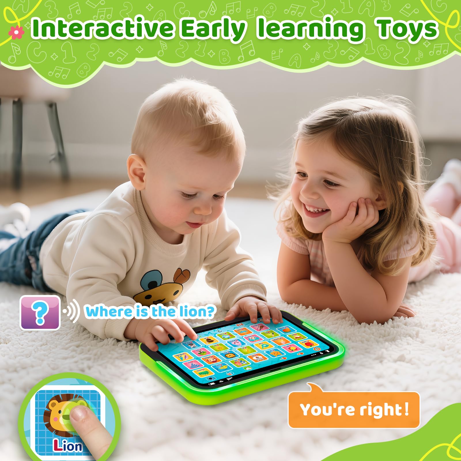 GMAOPHY 4 modes—Learning, Spelling, Quiz, and Music—with simple, kid-friendly controls.
