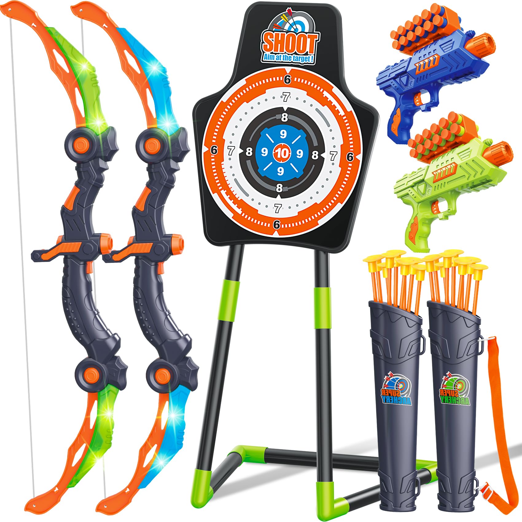 GMAOPHY LED bow and arrow set with night illumination for safe, visible play.
