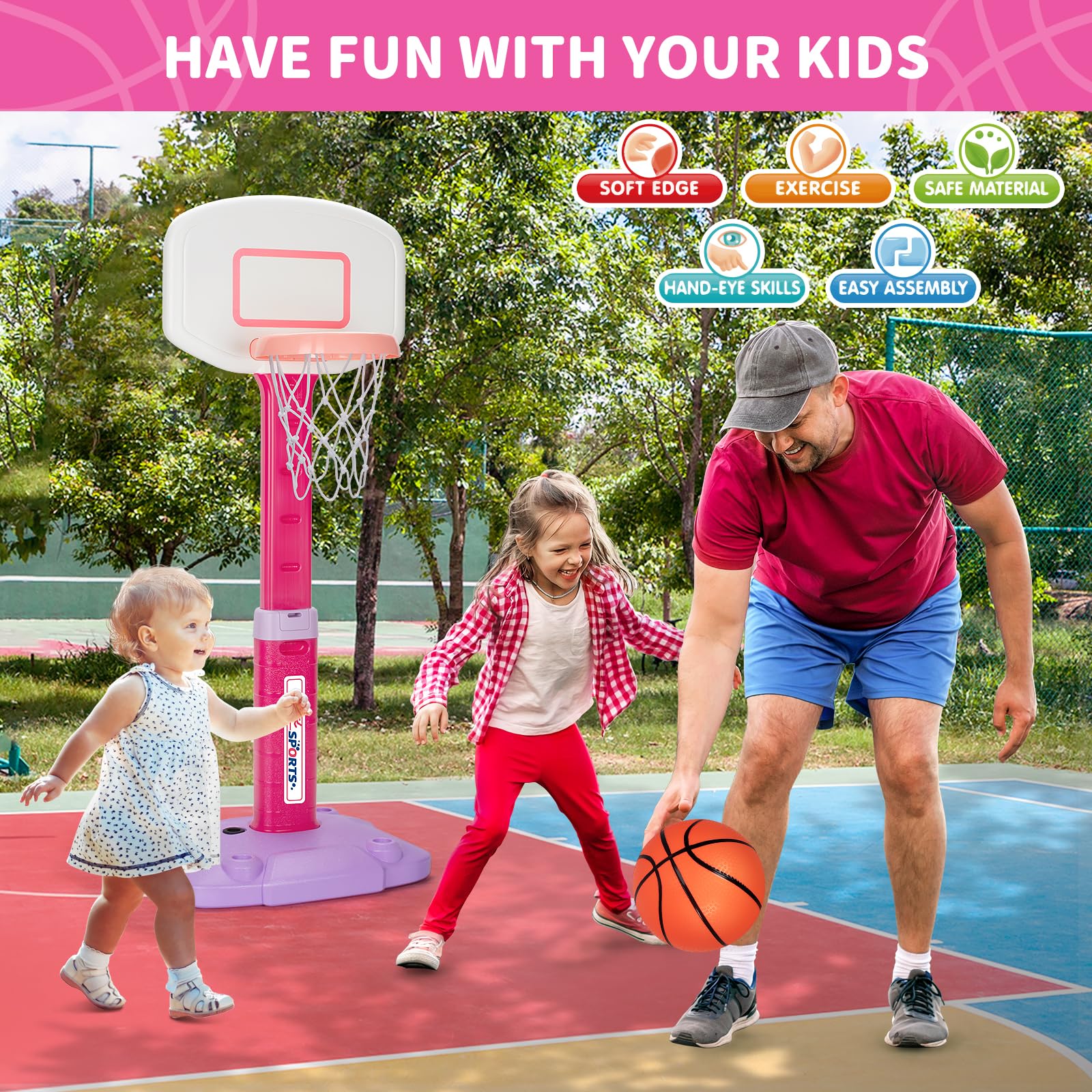 Pink GMAOPHY kids hoop ideal for indoor or outdoor use.