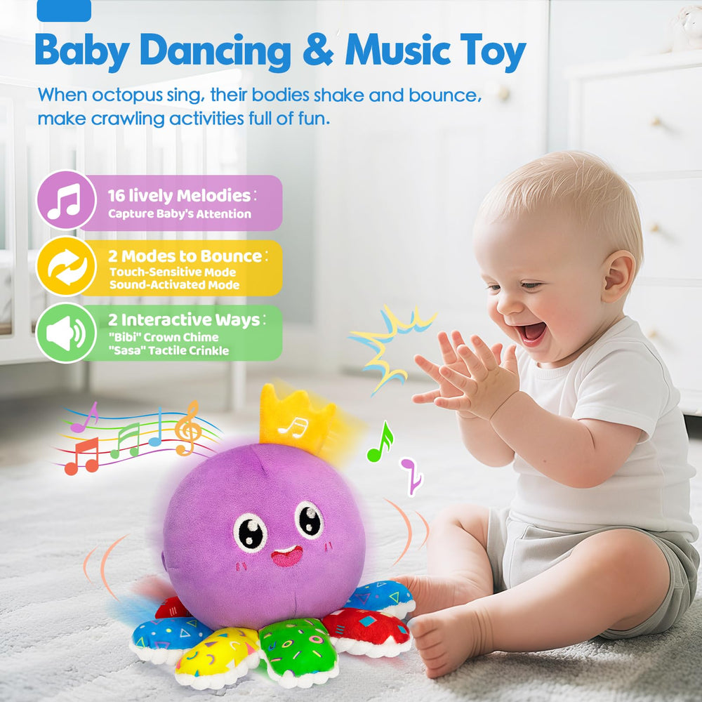 GMAOPHY soft plush octopus with embroidered eyes for safe baby play.