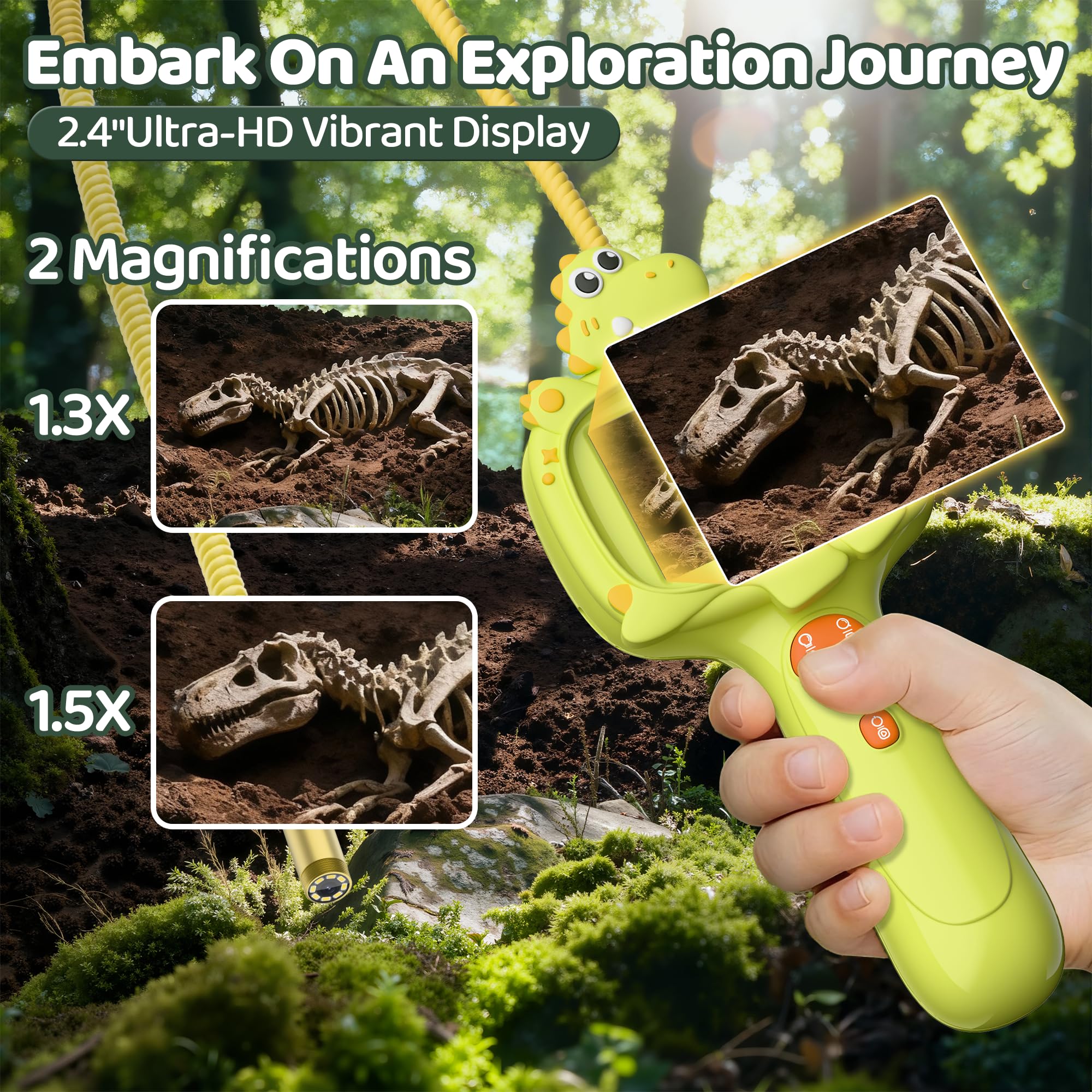 GMYGBY Dinosaur Borescope camera with adjustable LEDs illuminating details