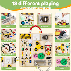 GNAYUIJ busy board with music box and switches supporting cognitive development.