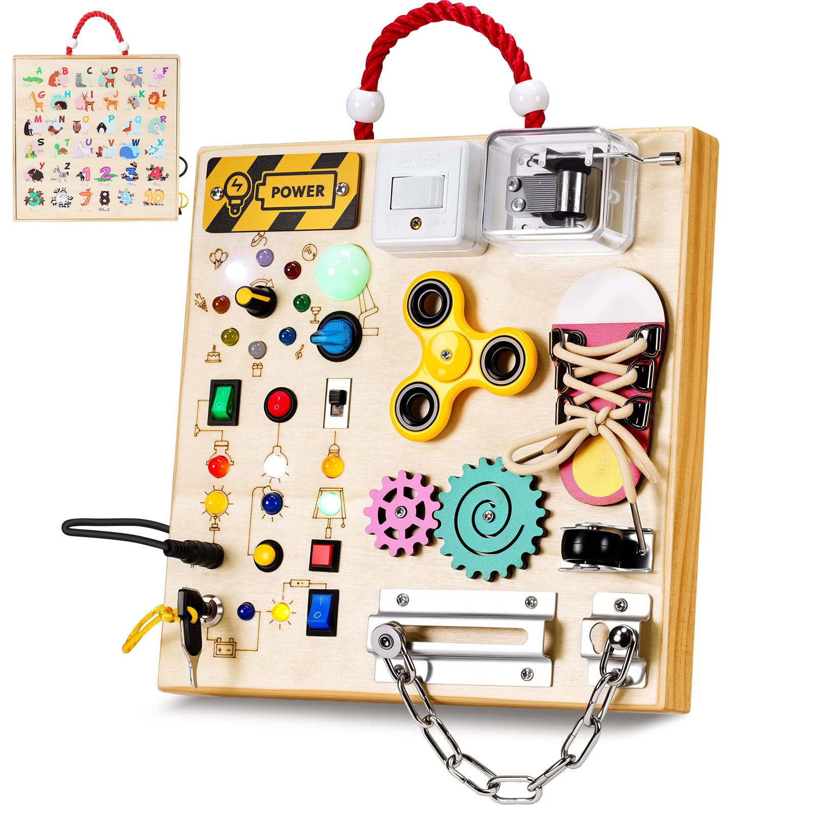 GNAYUIJ Montessori busy board LED switches for sensory play and fine motor practice.