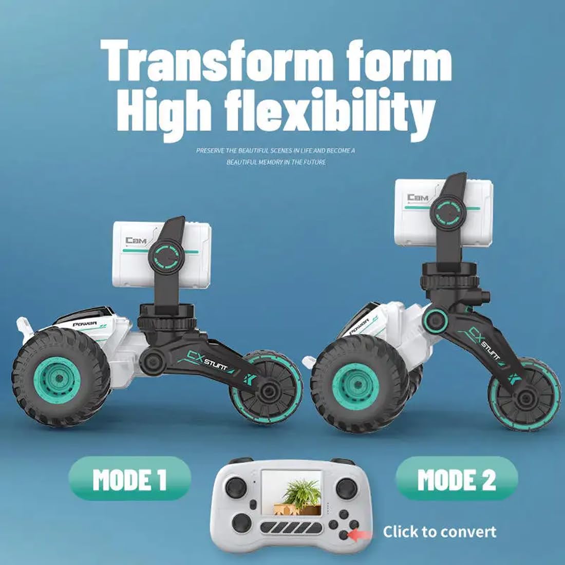 GNIMNAYRC RC car 360 degree spin with LED lights for dramatic stunts.