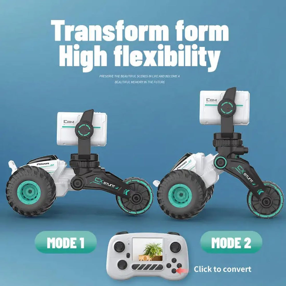 GNIMNAYRC RC car 360 degree spin with LED lights for dramatic stunts.