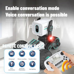 GNIMNAYRC RC car remote screen with live feed display.