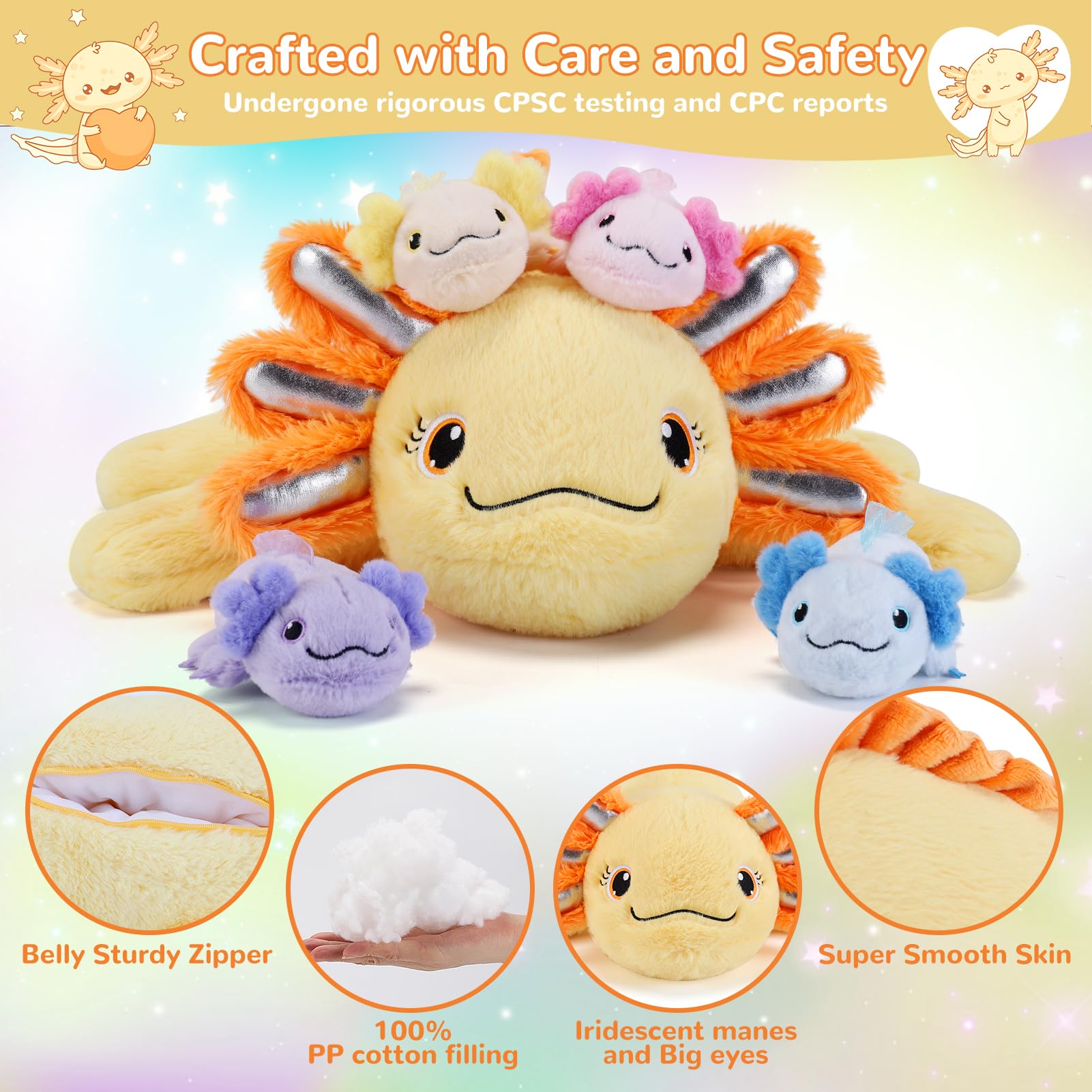 Gnomantic axolotl babies purple for gentle pretend play.