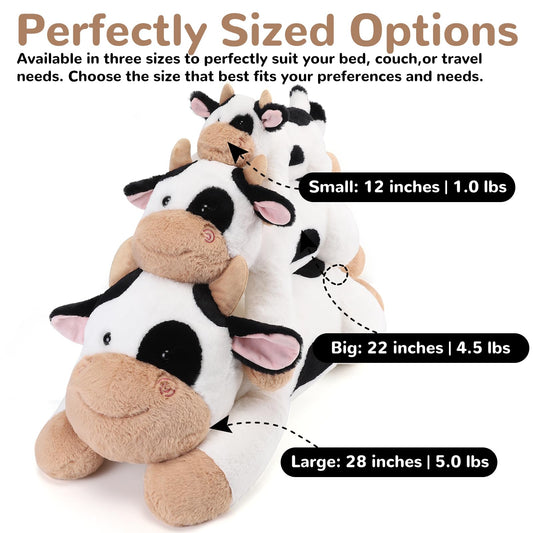 Gnomantic Cow plush pillow provides soothing weight for relaxing evenings.