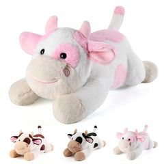 Gnomantic Cow weighted stuffed animal 22-inch pink, cuddly bedtime buddy with calming presence.