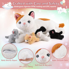 Gnomantic kittens in white, black, gray, and yellow, bright-eyed companions.
