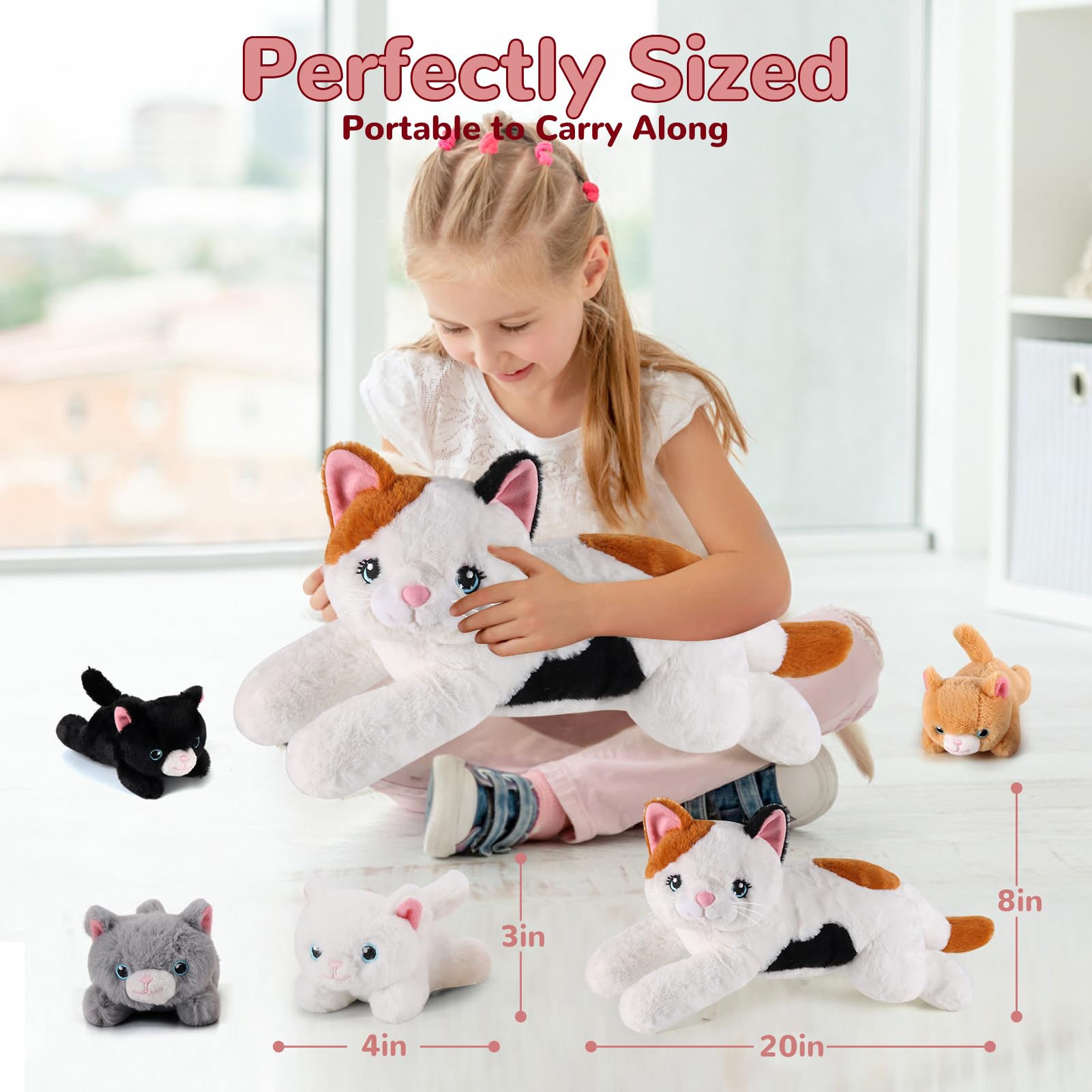 Gnomantic mommy cat unzip belly reveal featuring four colorful kittens.