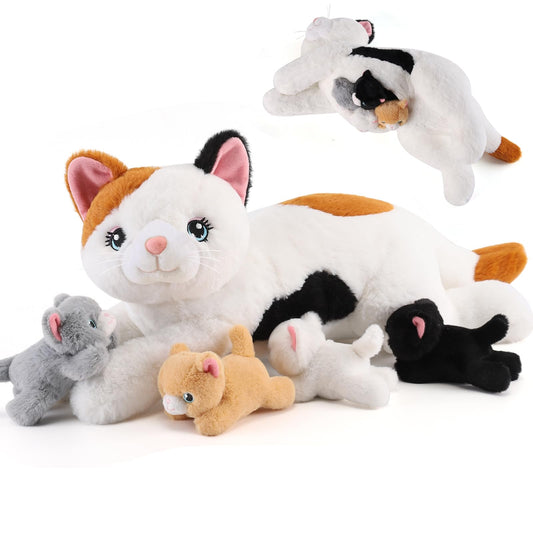 Gnomantic mommy cat with kittens inside belly, inviting imaginative play and cozy cuddles.