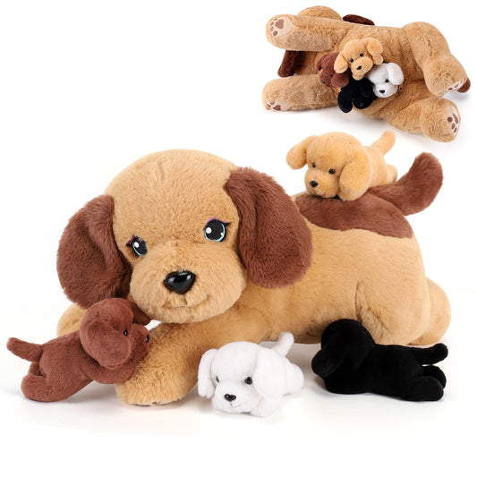 gnomantic mommy dog with puppies inside belly plush for imaginative play and cuddles