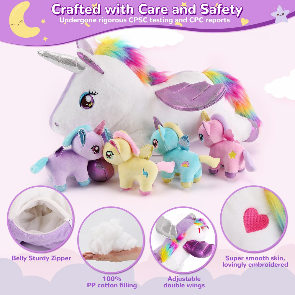 Gnomantic mommy unicorn with embroidered hearts adds whimsy.